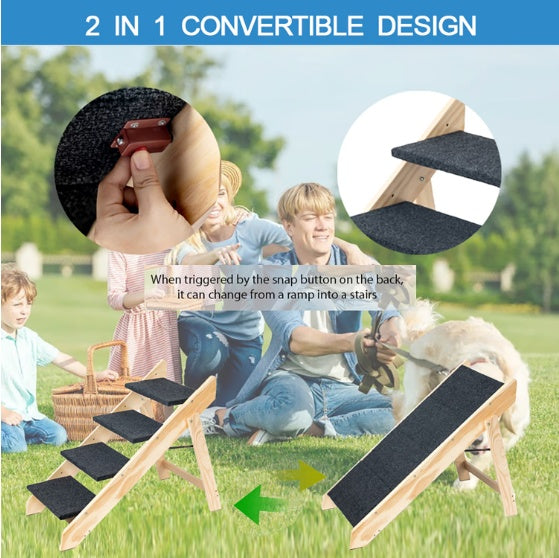 Wooden Foldable 4-storey Pet Stairs and Ramp