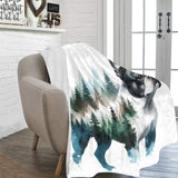 Watercolor Forest Boston Terrier Dog Portrait Ultra-Soft Micro Fleece Blanket .