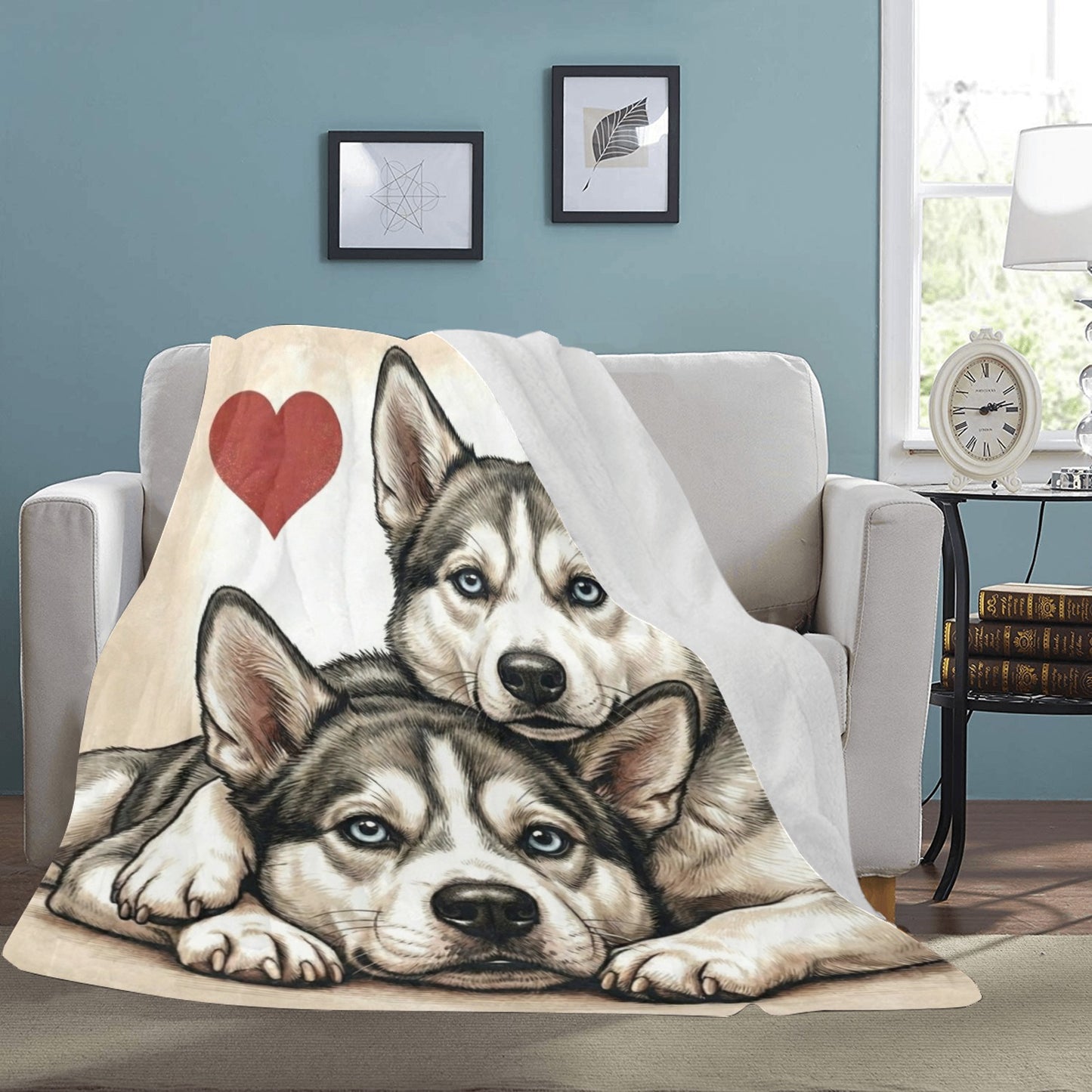 Two Siberian Huskys Love Portrait Ultra-Soft Micro Fleece Blanket .