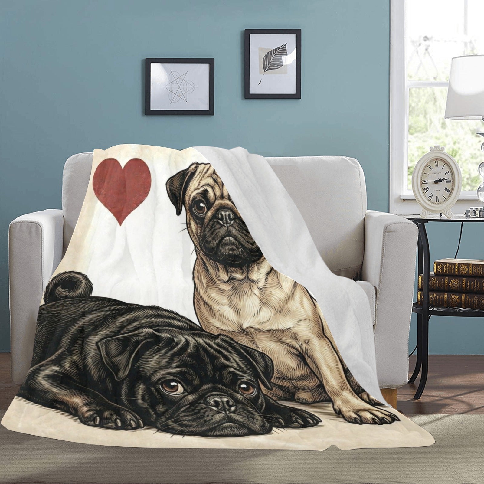 Two Pugs Love Portrait Ultra-Soft Micro Fleece Blanket .