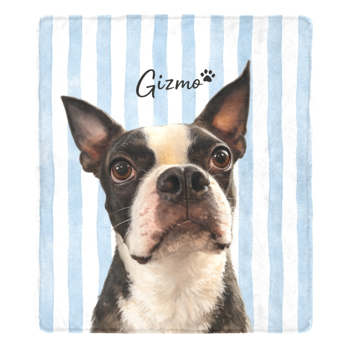 Custom Striped Dog Portrait Ultra-Soft Micro Fleece Blanket - Watercolor Art Using Photo(s) And Name(s) .