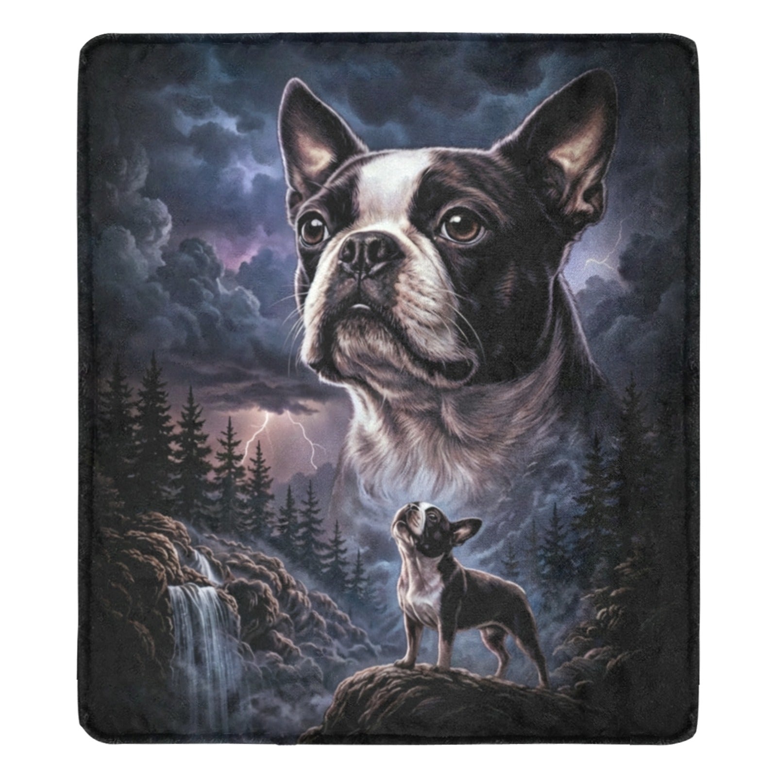 Storm Guardian – Majestic Boston Terrier Night Art Ultra-Soft Micro Fleece Blanket .