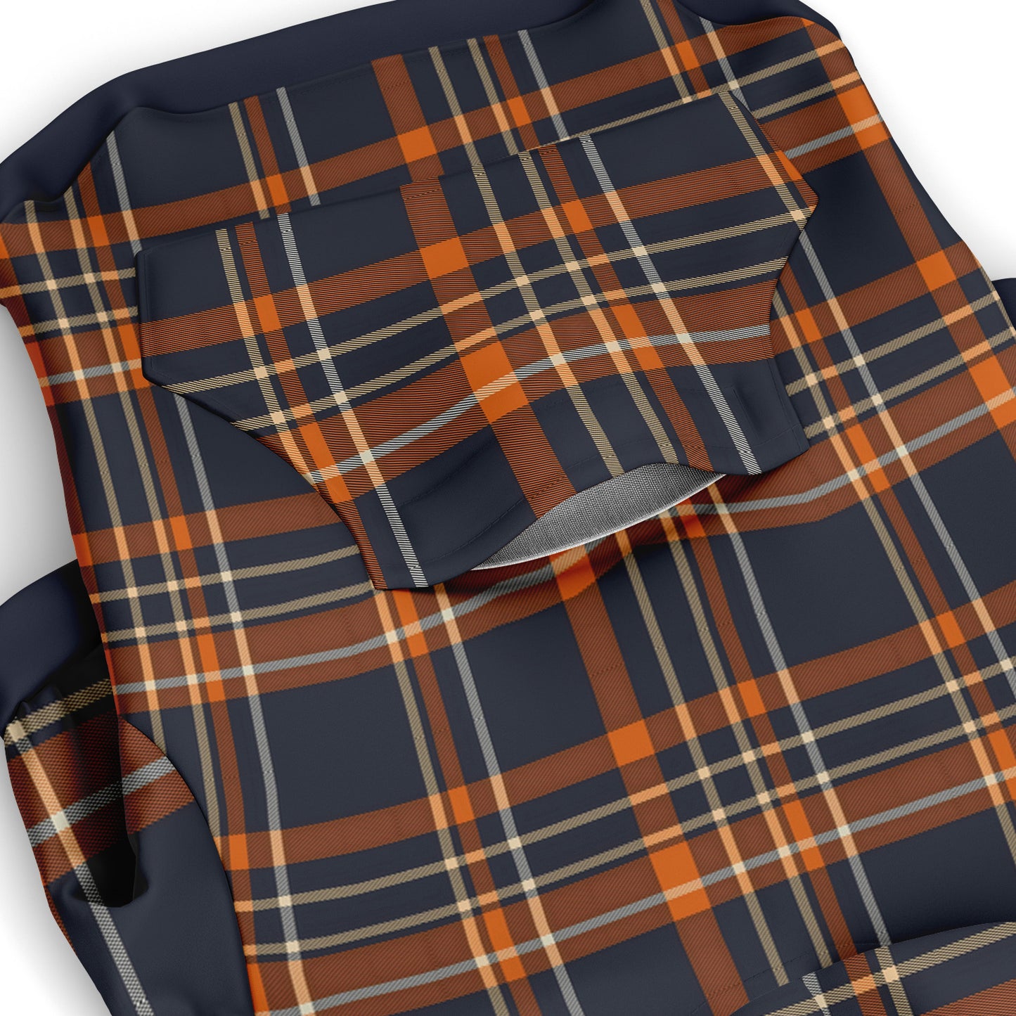 Dog Zip-Up Hoodie - Navy White Orange Plaid