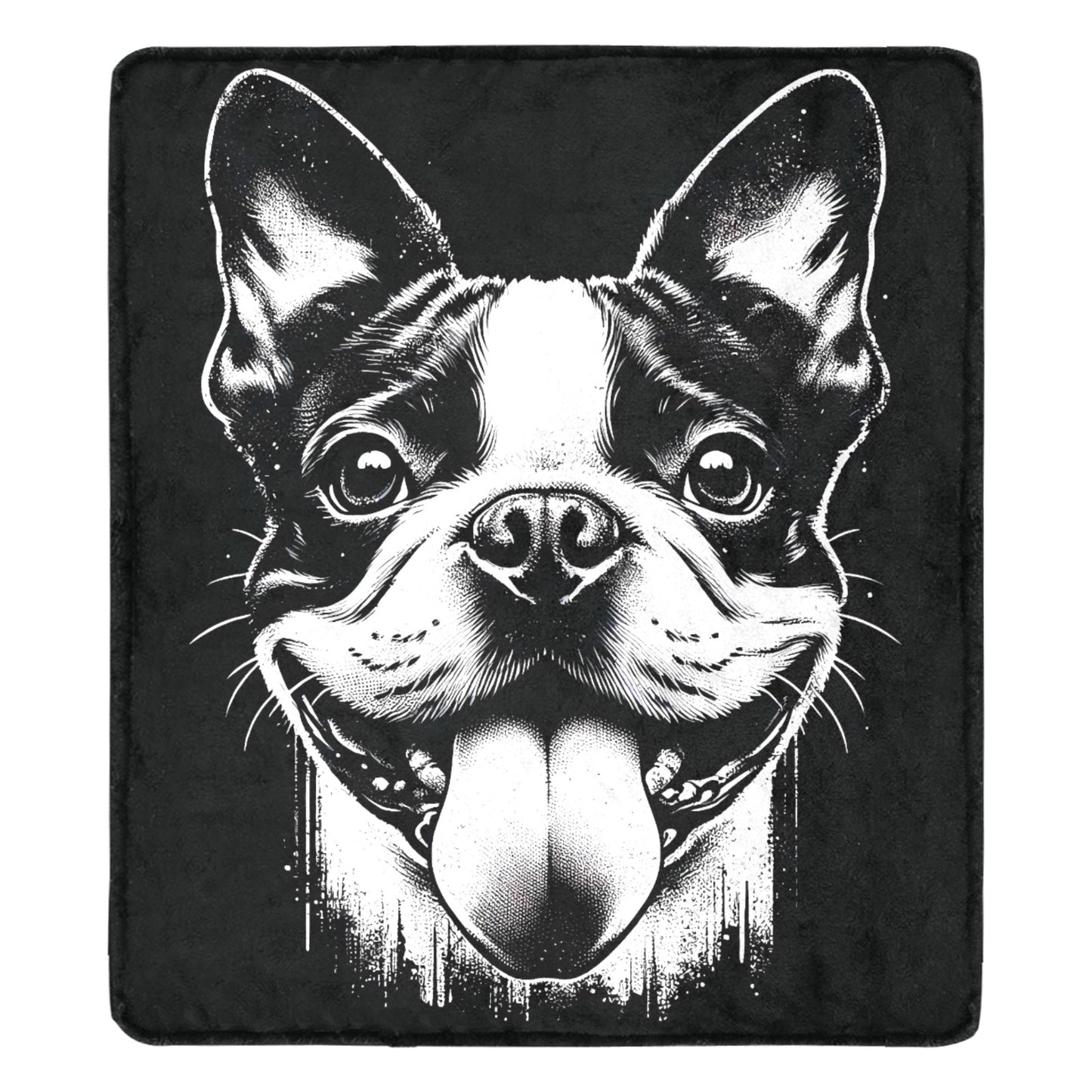 Grungy Boston Terrier Tongue Out Ultra-Soft Micro Fleece Blanket