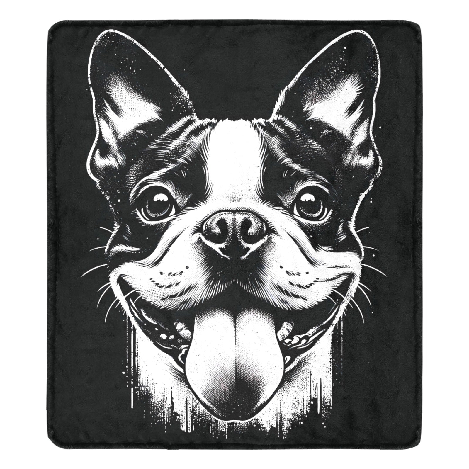 Grungy Boston Terrier Tongue Out Ultra-Soft Micro Fleece Blanket