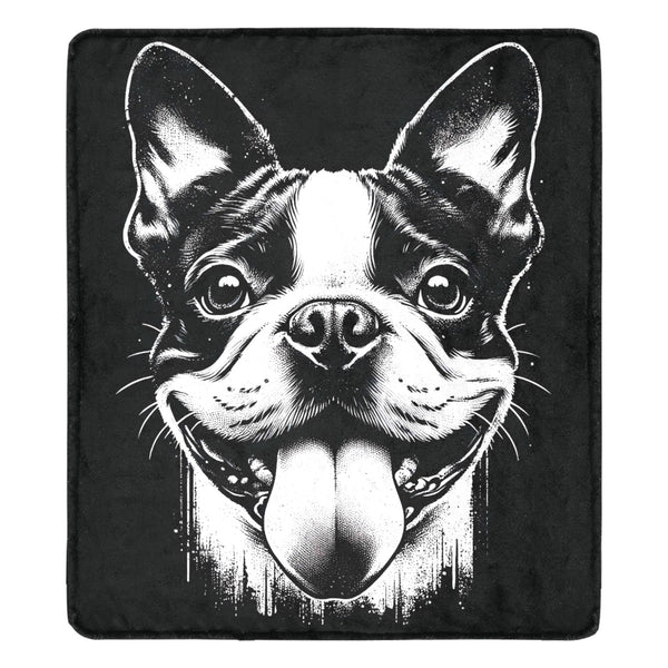 Grungy Boston Terrier Tongue Out Ultra-Soft Micro Fleece Blanket