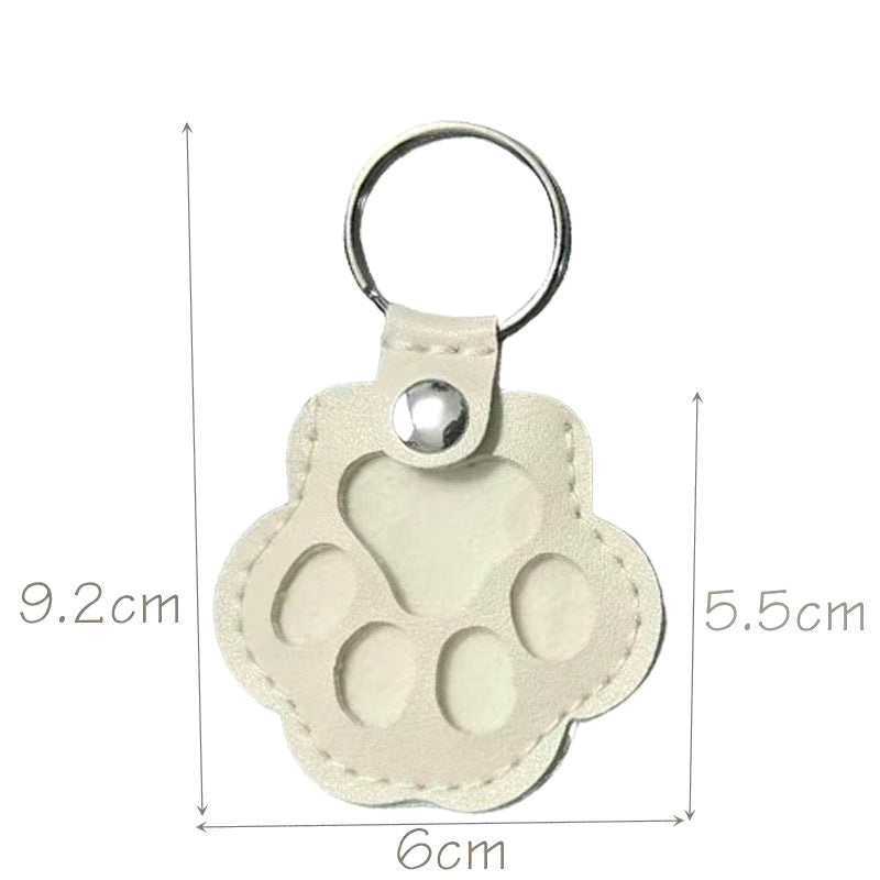 Leather Paw Print Keychain – Creative Pet Hair Keepsake Holder, Dog Paw Memorial Charm Key Ring Gift for Dog Lovers . White