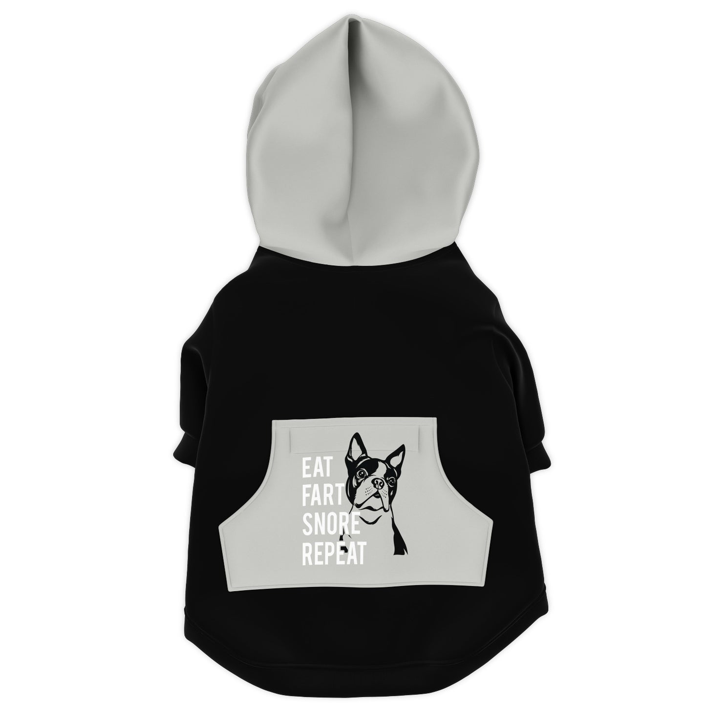 Dog Zip-Up Hoodie - Eat Fart Snore Repeat - Black And Gray