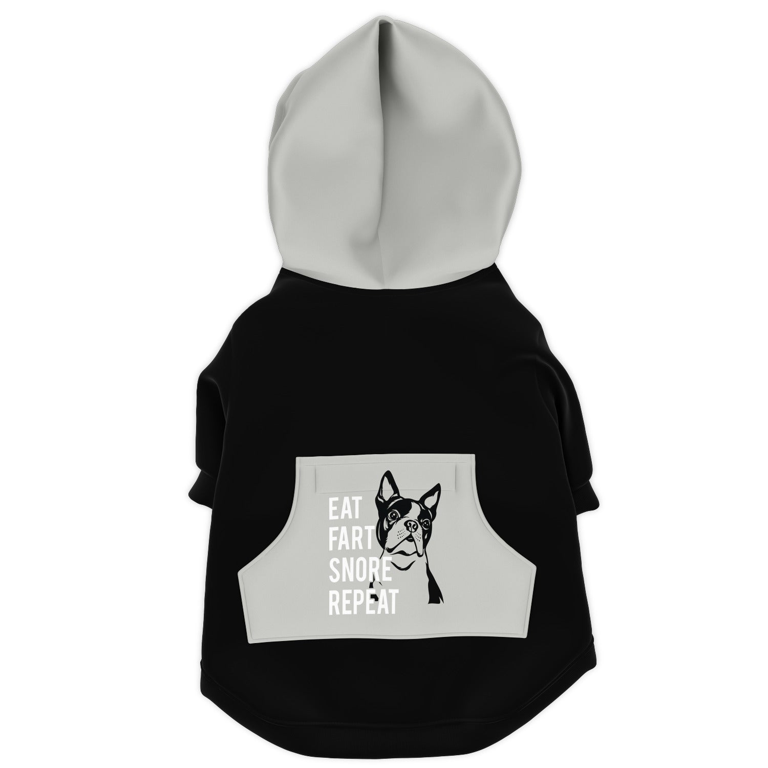 Dog Zip-Up Hoodie - Eat Fart Snore Repeat - Black And Gray