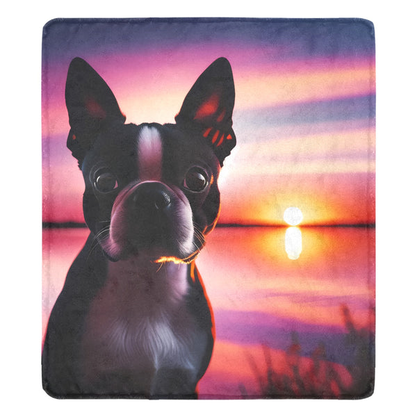 Boston Terrier Dog Stunning Sunset Ultra-Soft Micro Fleece Blanket