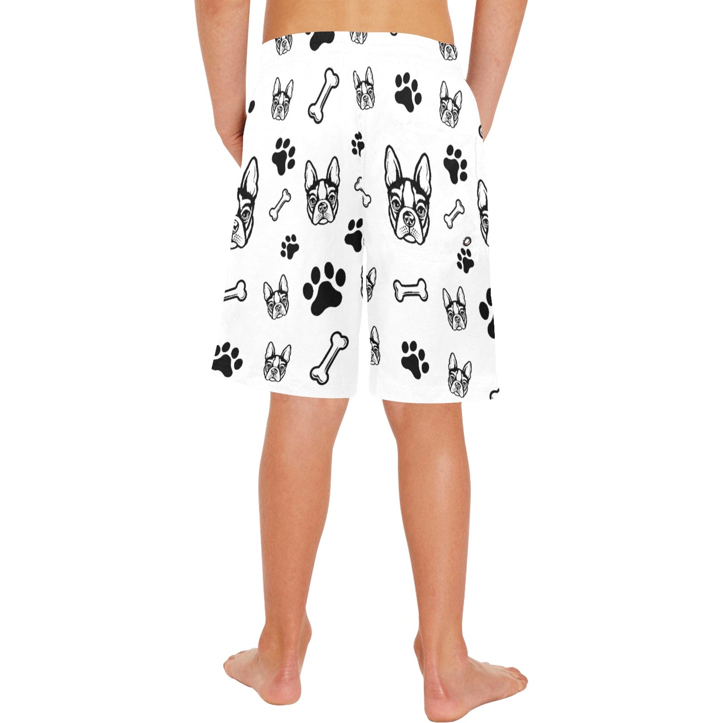 Boston Terrier Paws and Bones Boys' Casual Beach Shorts