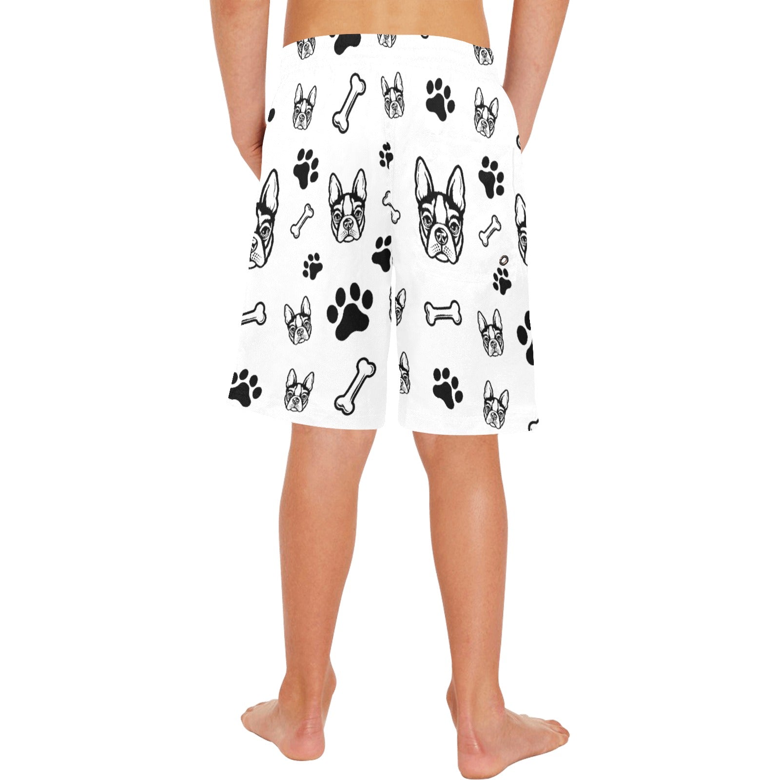 Boston Terrier Paws and Bones Boys' Casual Beach Shorts