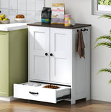 Dog Food Storage Cabinet With Hidden Dog Bowls, Adjustable Panel, Hooks, For Medium Sized Dogs, White