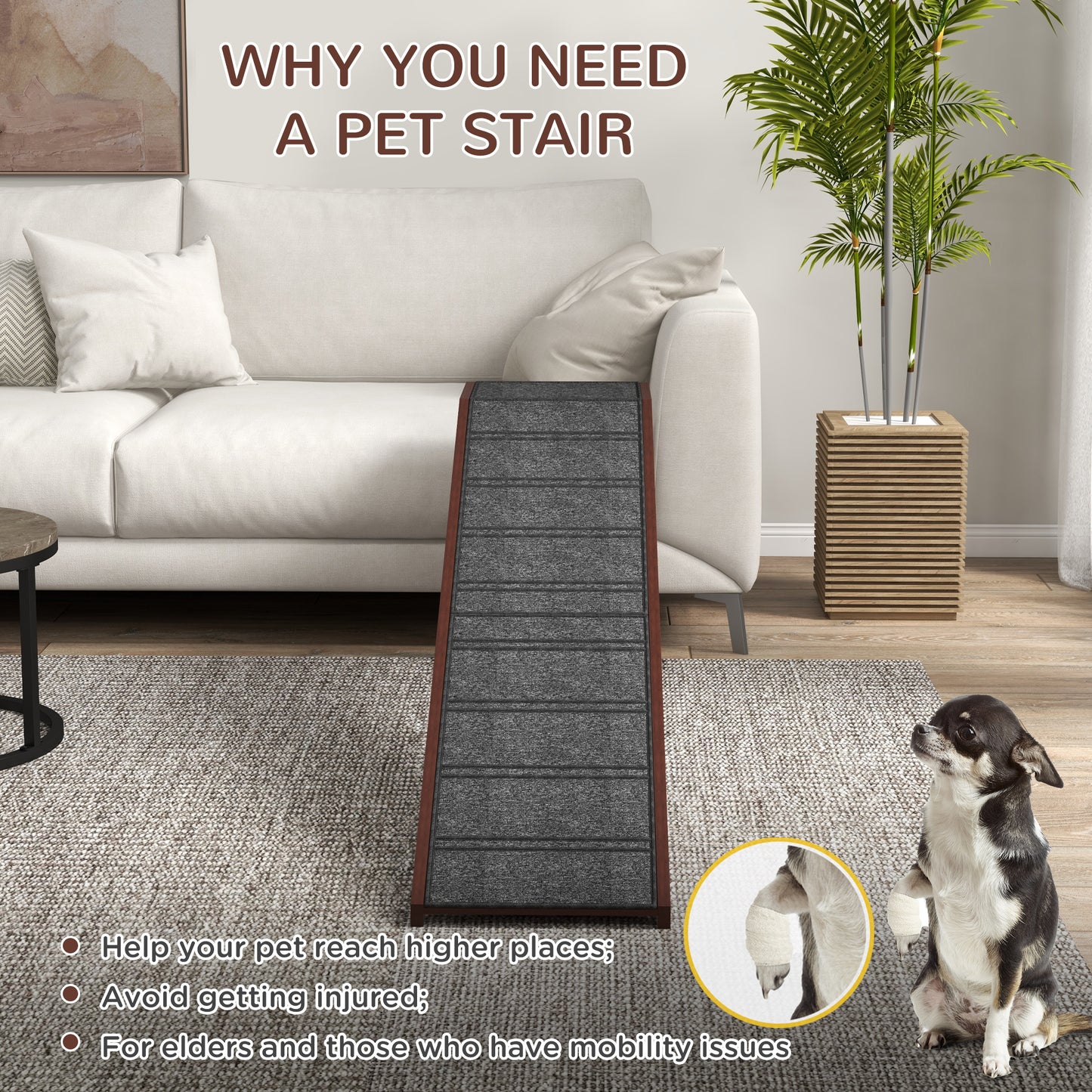 Pet Ramp For Dogs With Non-slip Carpet And Top Platform - Brown