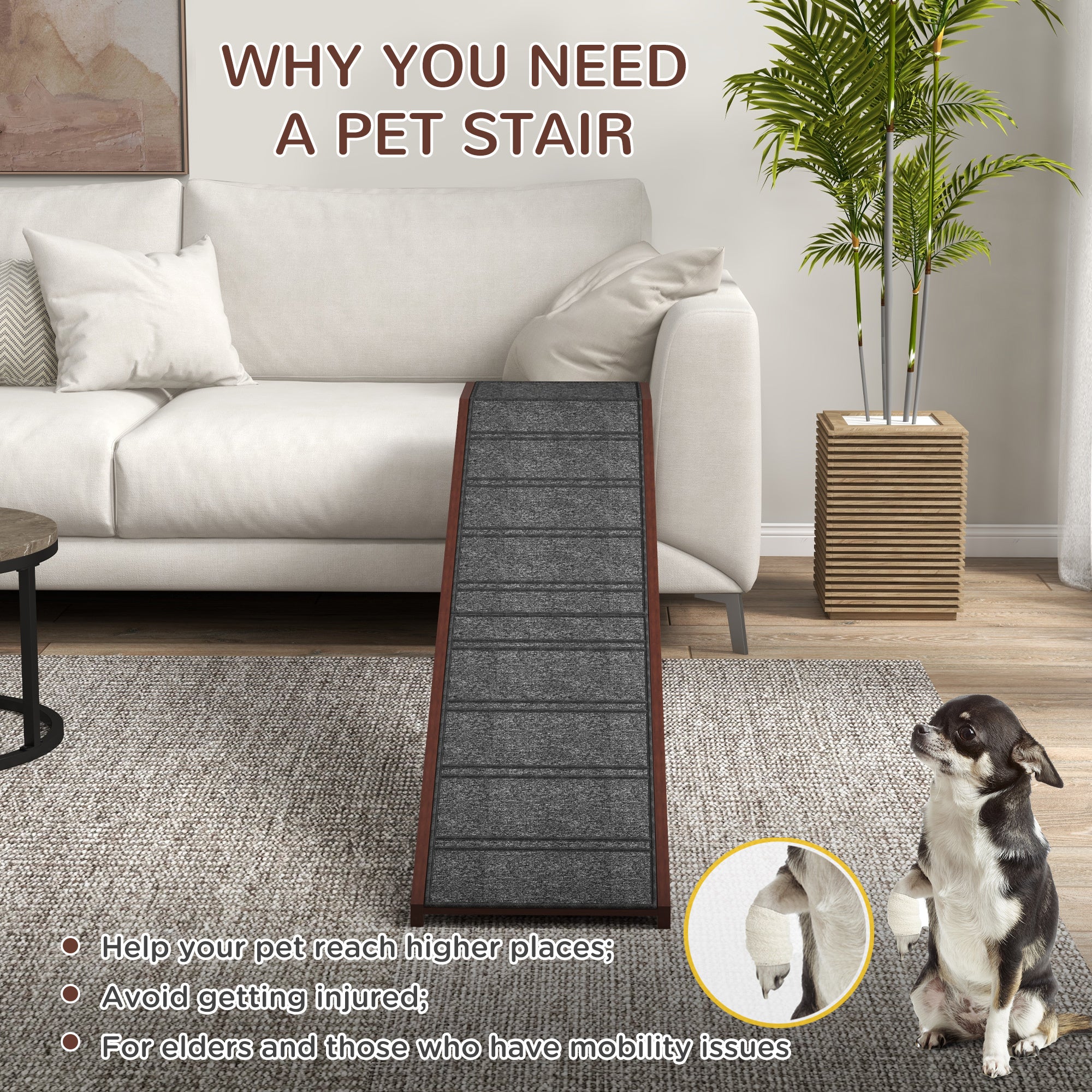 Pet Ramp For Dogs With Non-slip Carpet And Top Platform - Brown