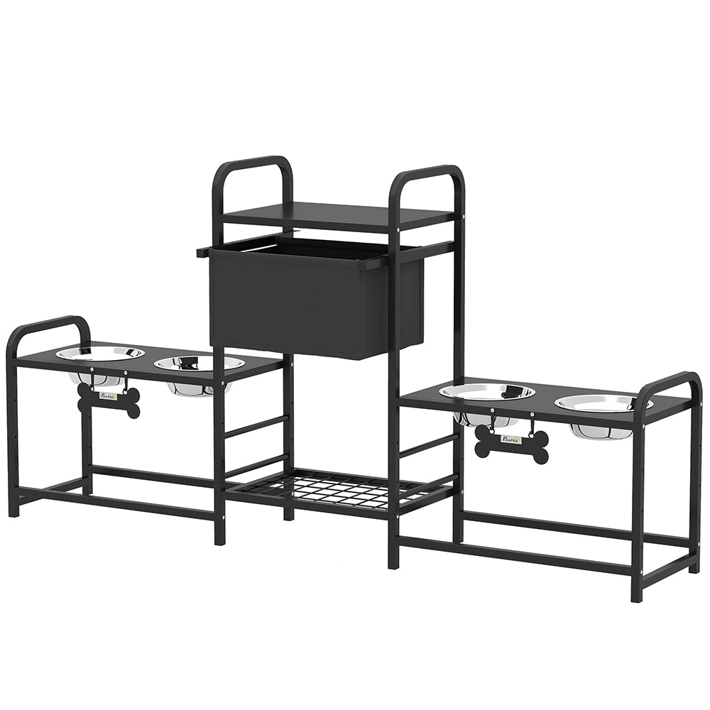 4-Bowl Elevated Dog Feeding Station with Storage – Adjustable Height Stand for Multi-Dog Homes .
