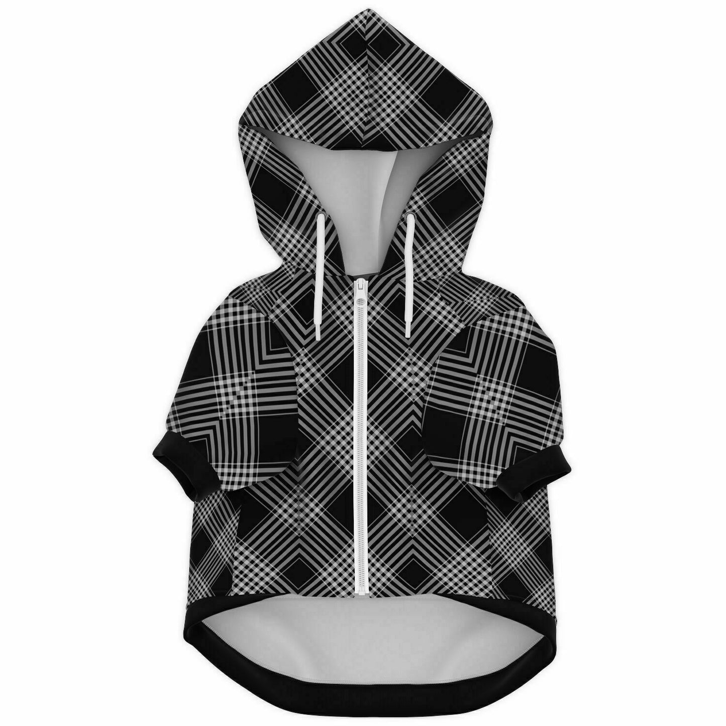 Dog Zip-Up Hoodie - Black And White Plaid