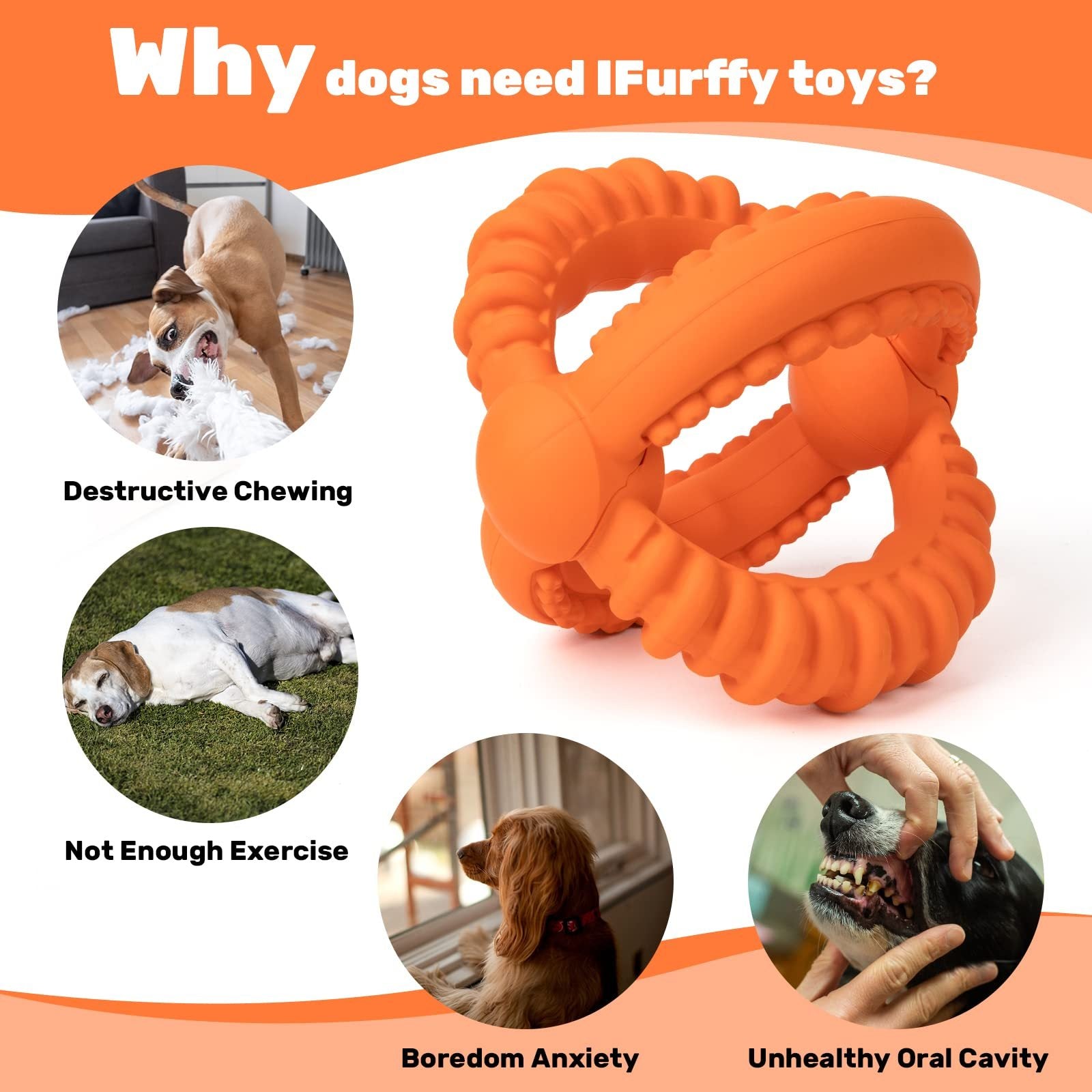 2 in 1 Durable Rings 100% Natural Orange Rubber Dog Toy