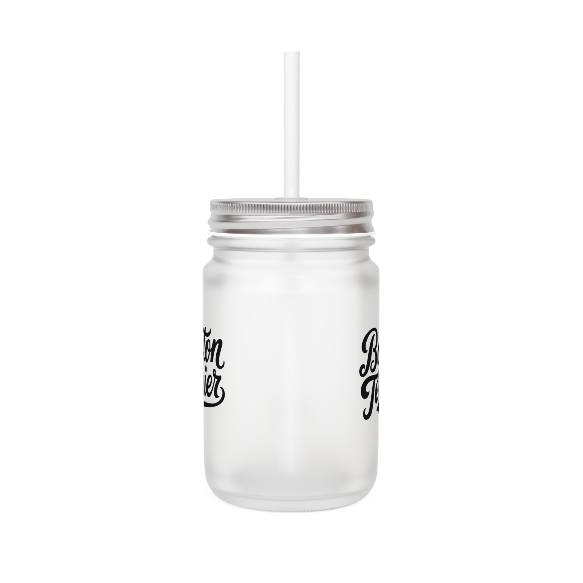 Boston Terrier Mason Jar with Straw