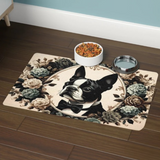 Vintage Floral Boston Terrier Dog Food Mat (12x18) .
