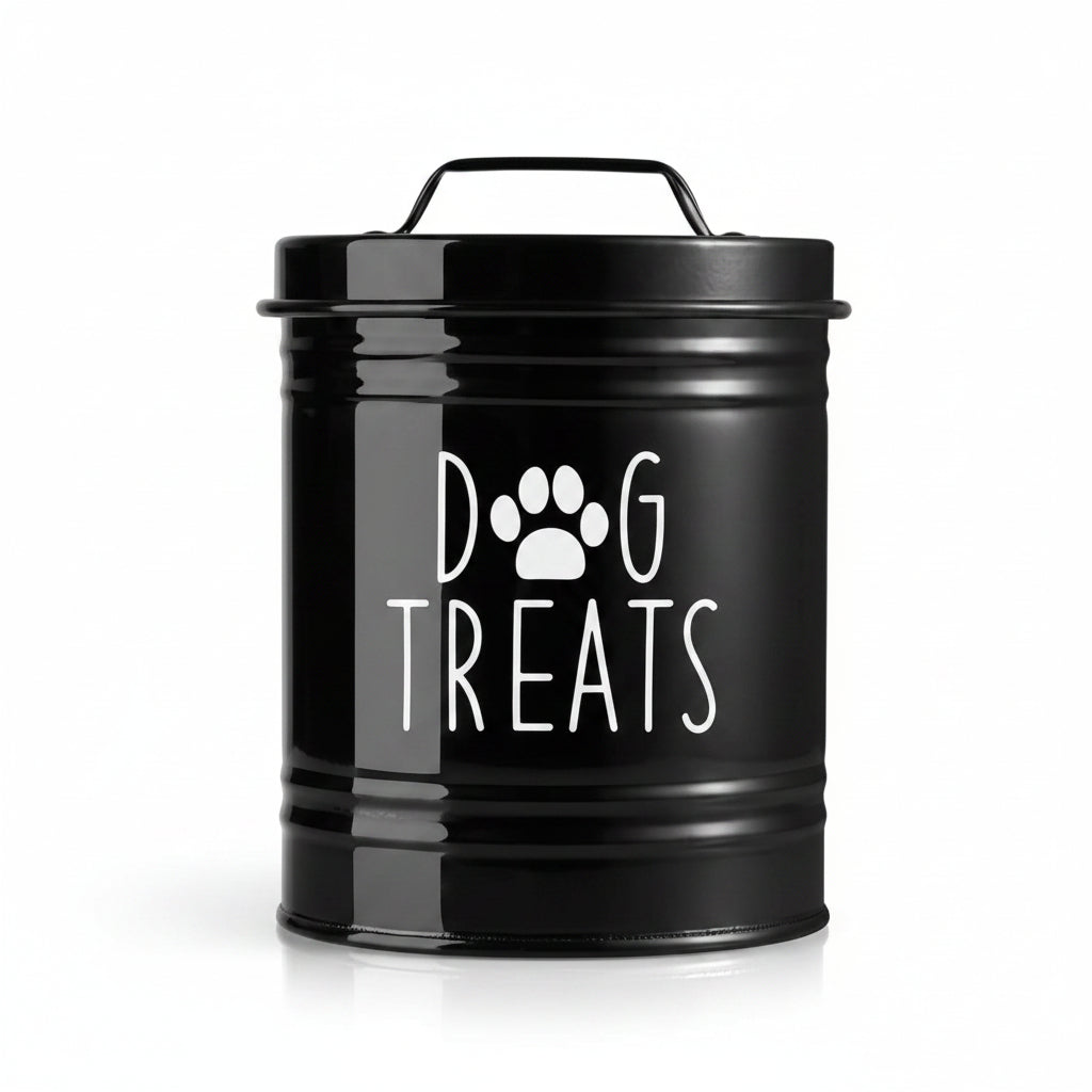 Modern Metal Pet Treat & Dog Food Storage Container With Lid . Black