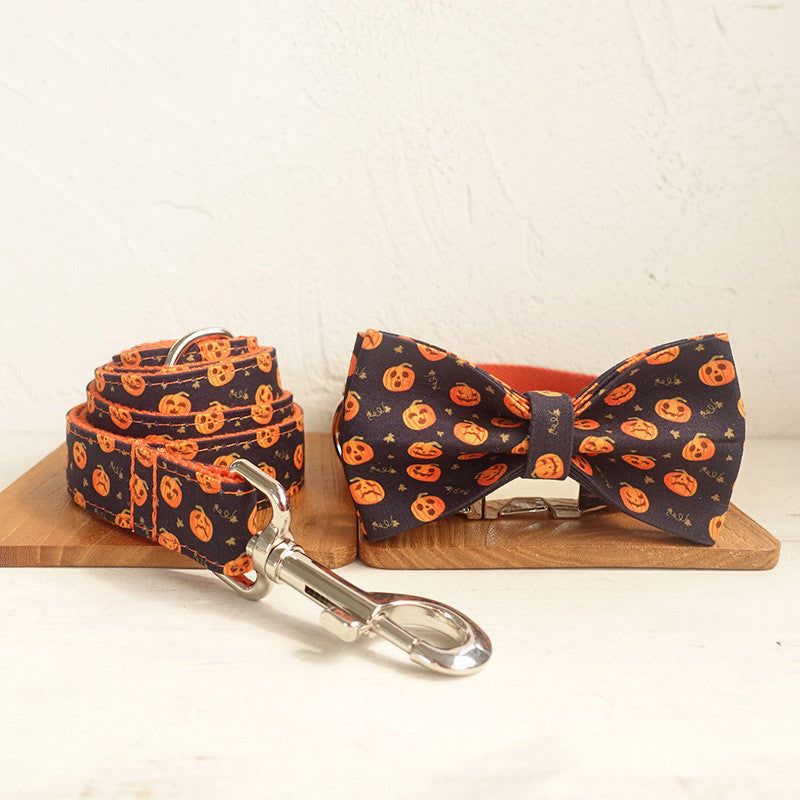 Halloween Style Collar With Bow Tie And Leash Set