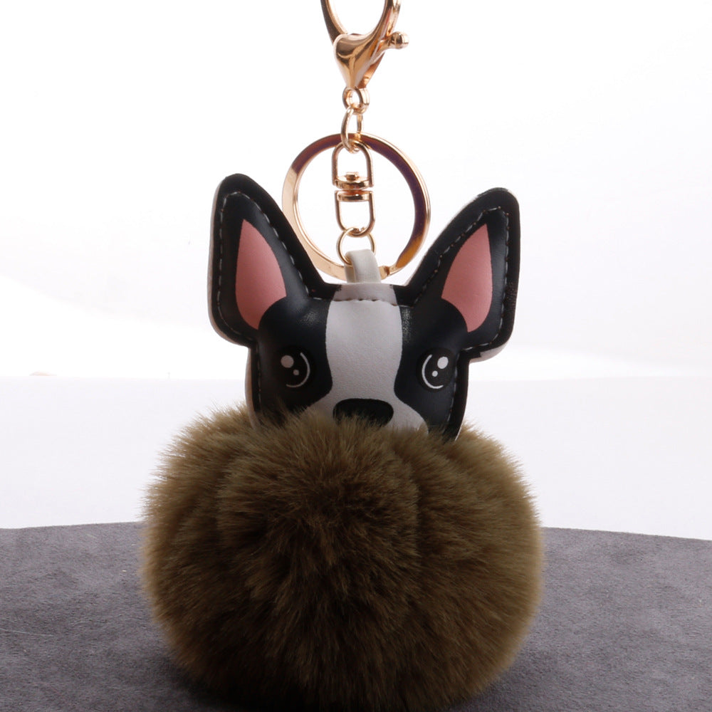 Boston Terrier Feather Puff Keyring