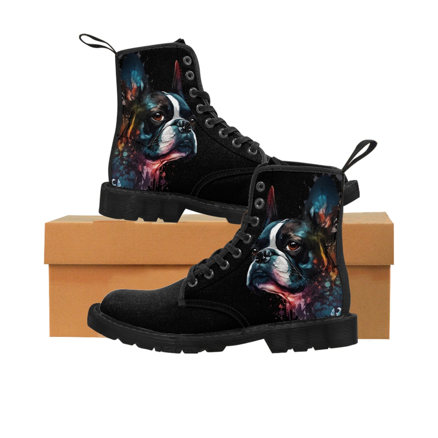 Boston Terrier Art - Men's Martin Canvas Boots