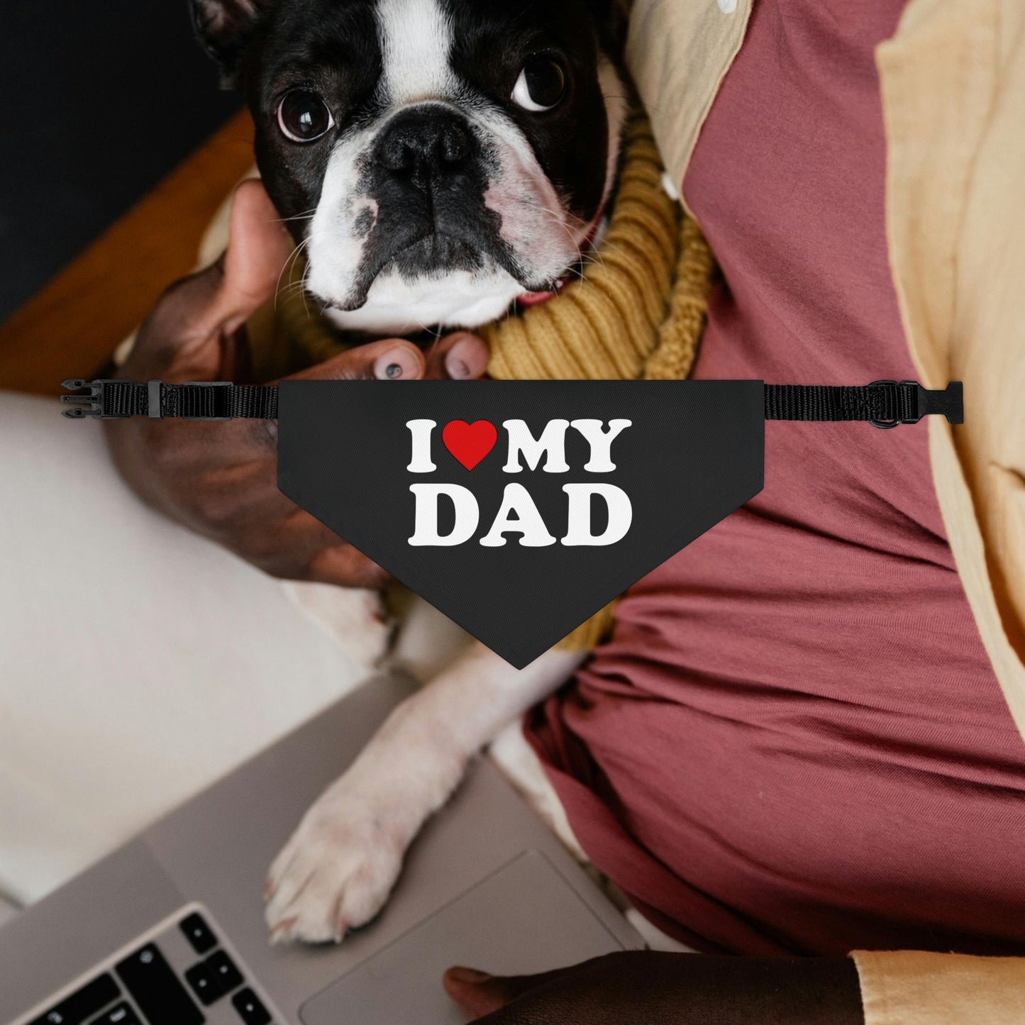 I Love My Dad Cute Dog Bandana, I Love My Mom Pet Accessory, Stylish Collars for Dogs, Gift for Dog Lover
