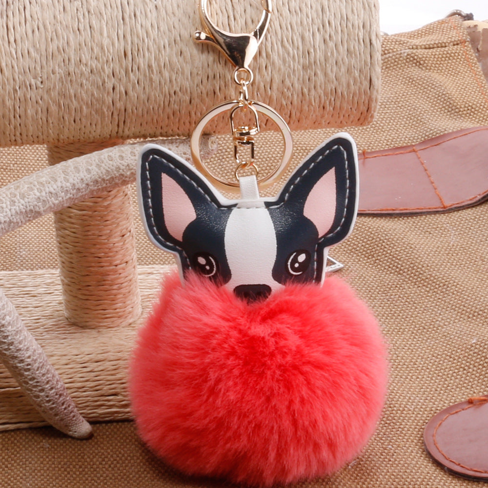 Boston Terrier Feather Puff Keyring