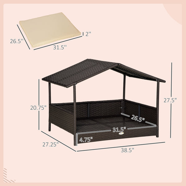 Wicker Outdoor Dog Bed With Rattan Canopy and Cushion