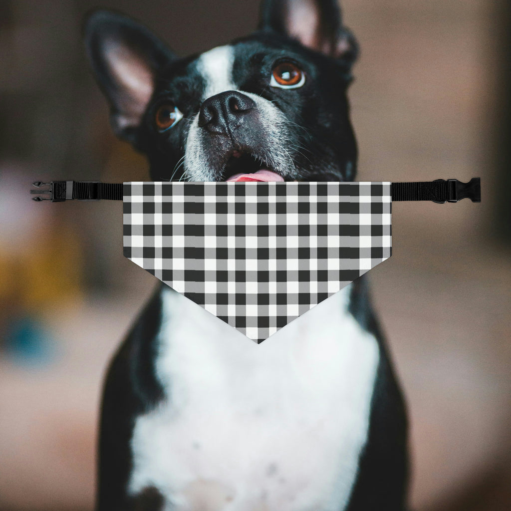 Black and White Plaid Dog Bandana Collar