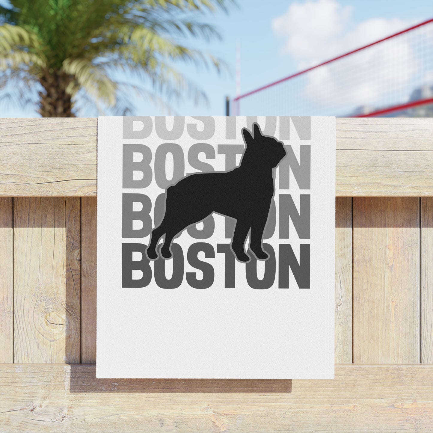 Boston Dog Beach Towel - White - Stylish and Fun Summer Accessory