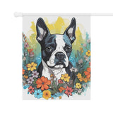 Boston Terrier Surrounded By Flowers Garden & House Banner