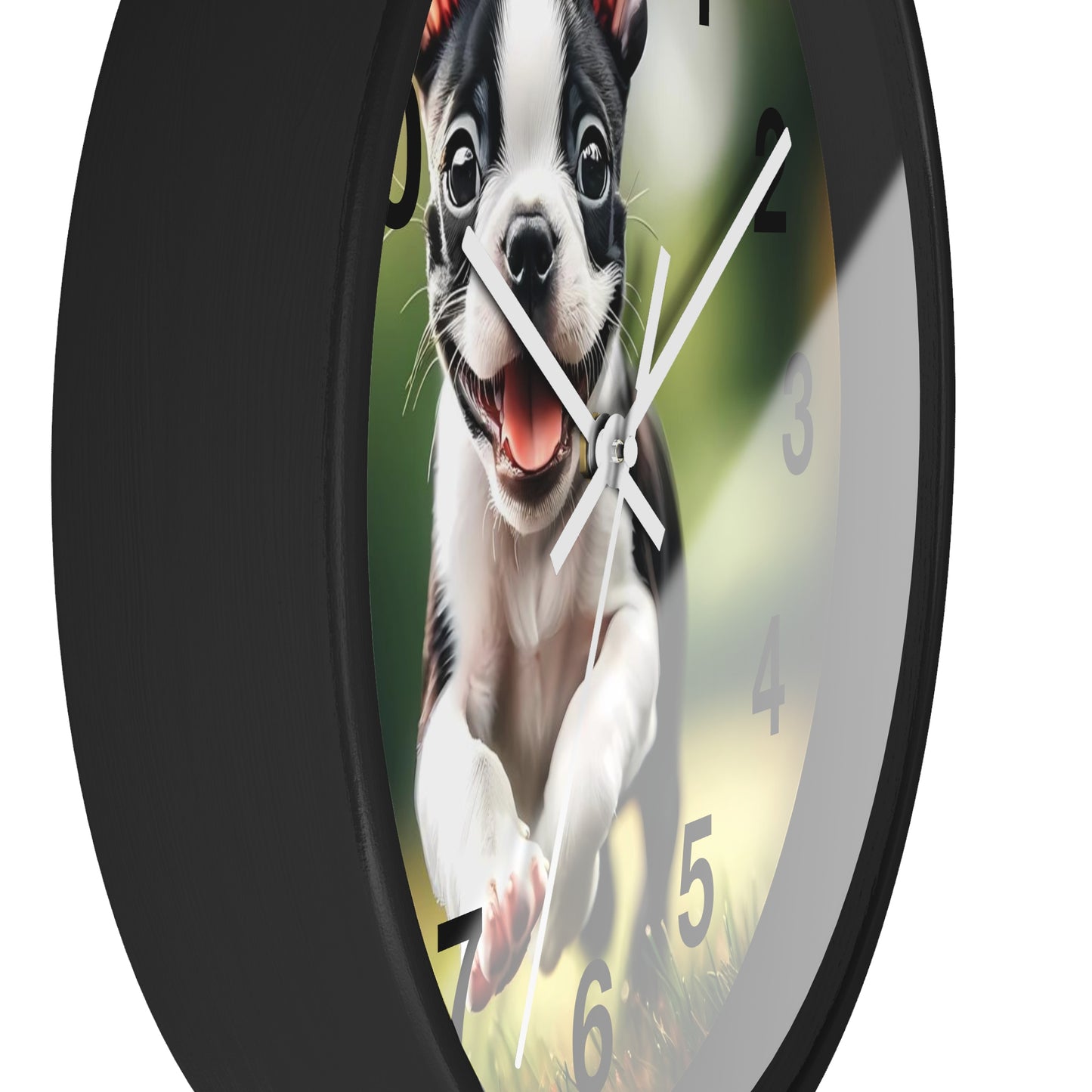 Playful Boston Terrier Puppy Wall Clock