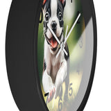 Playful Boston Terrier Puppy Wall Clock