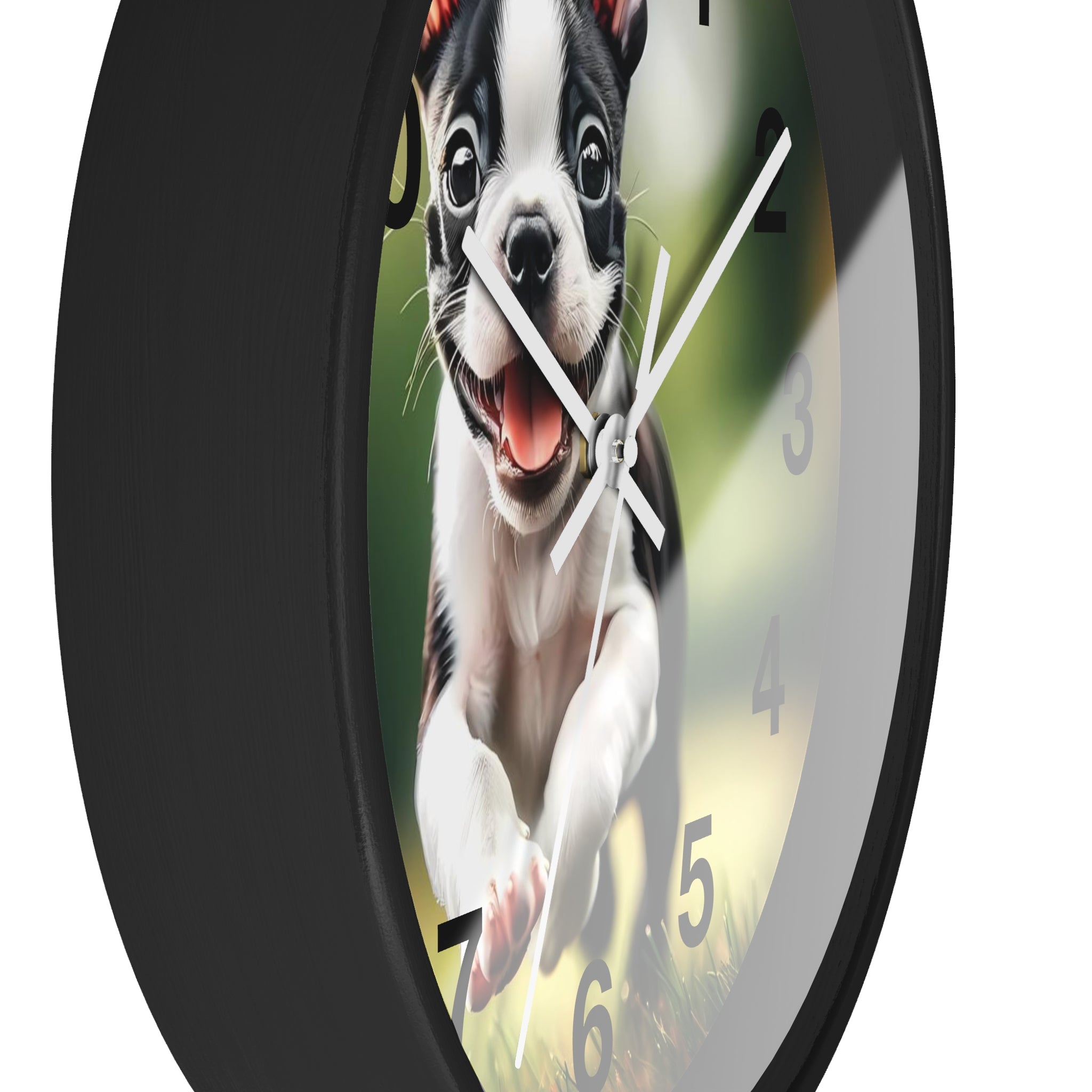 Playful Boston Terrier Puppy Wall Clock
