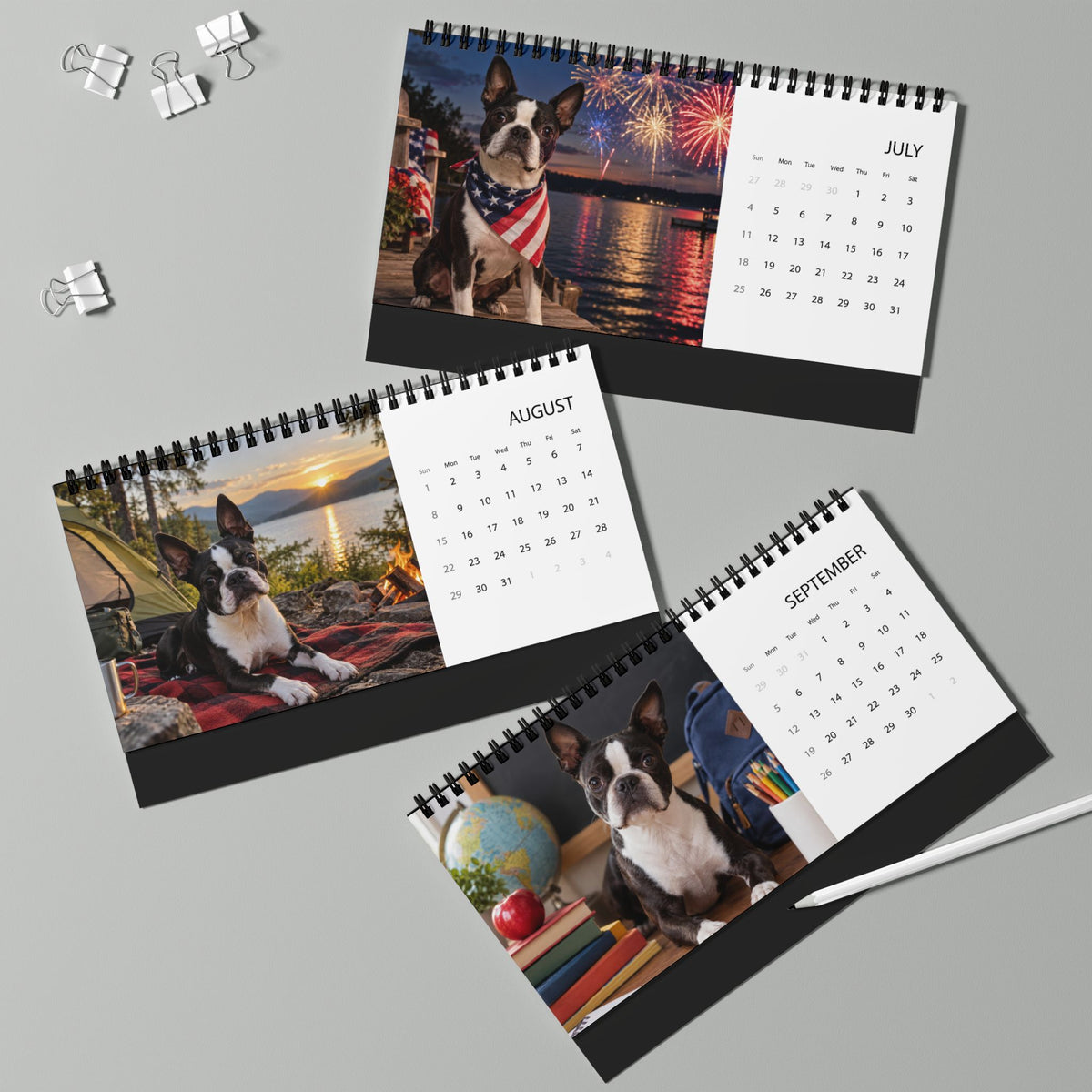 Boston Terrier World 2027 Desktop Calendar .