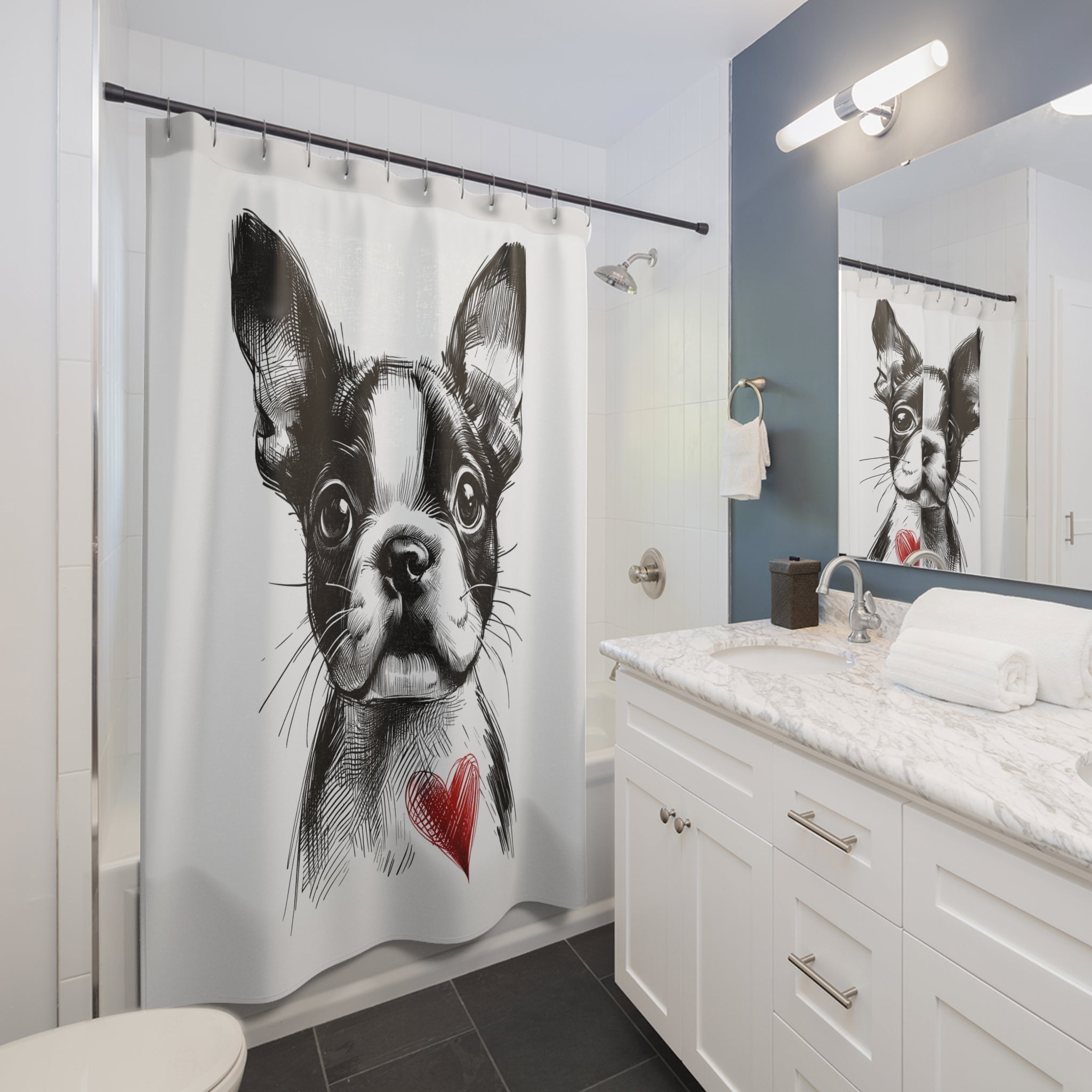 Boston Terrier Heart Shower Curtains
