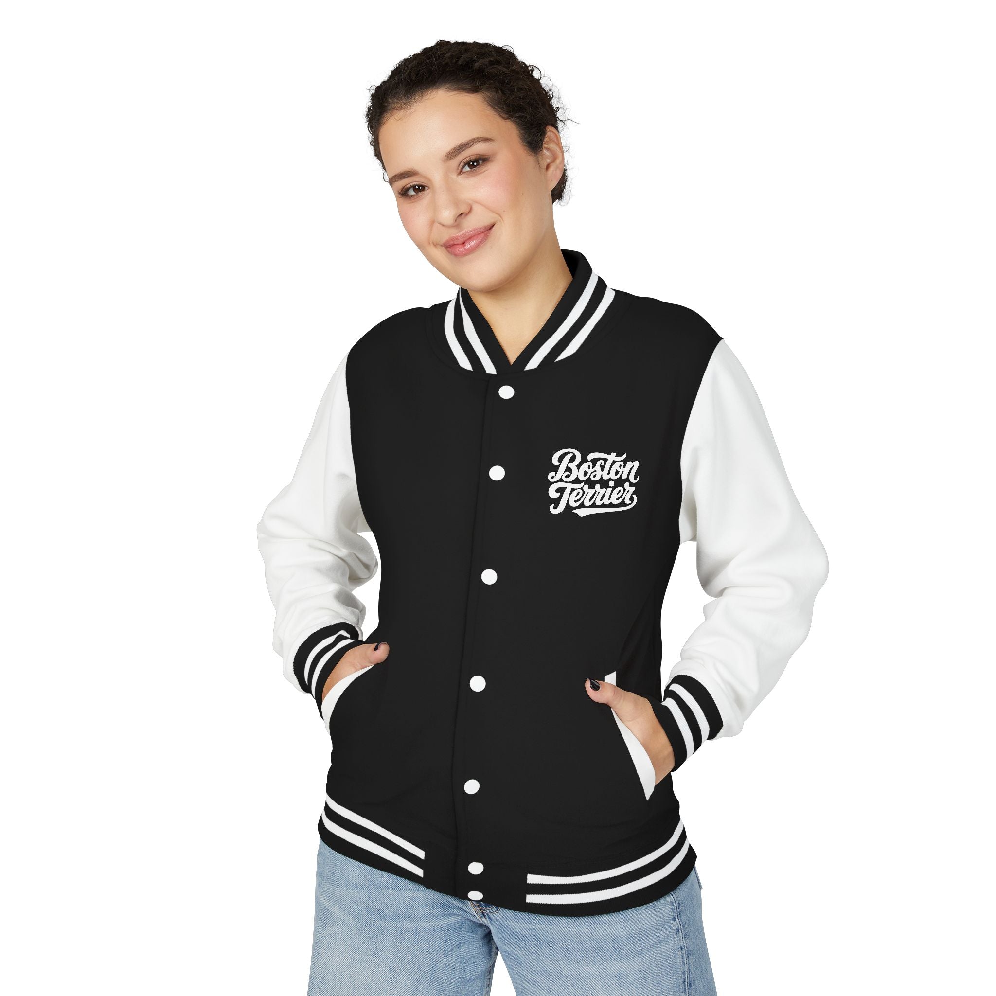 Boston Terrier Unisex Heavyweight Letterman Jacket - Stylish and Cozy