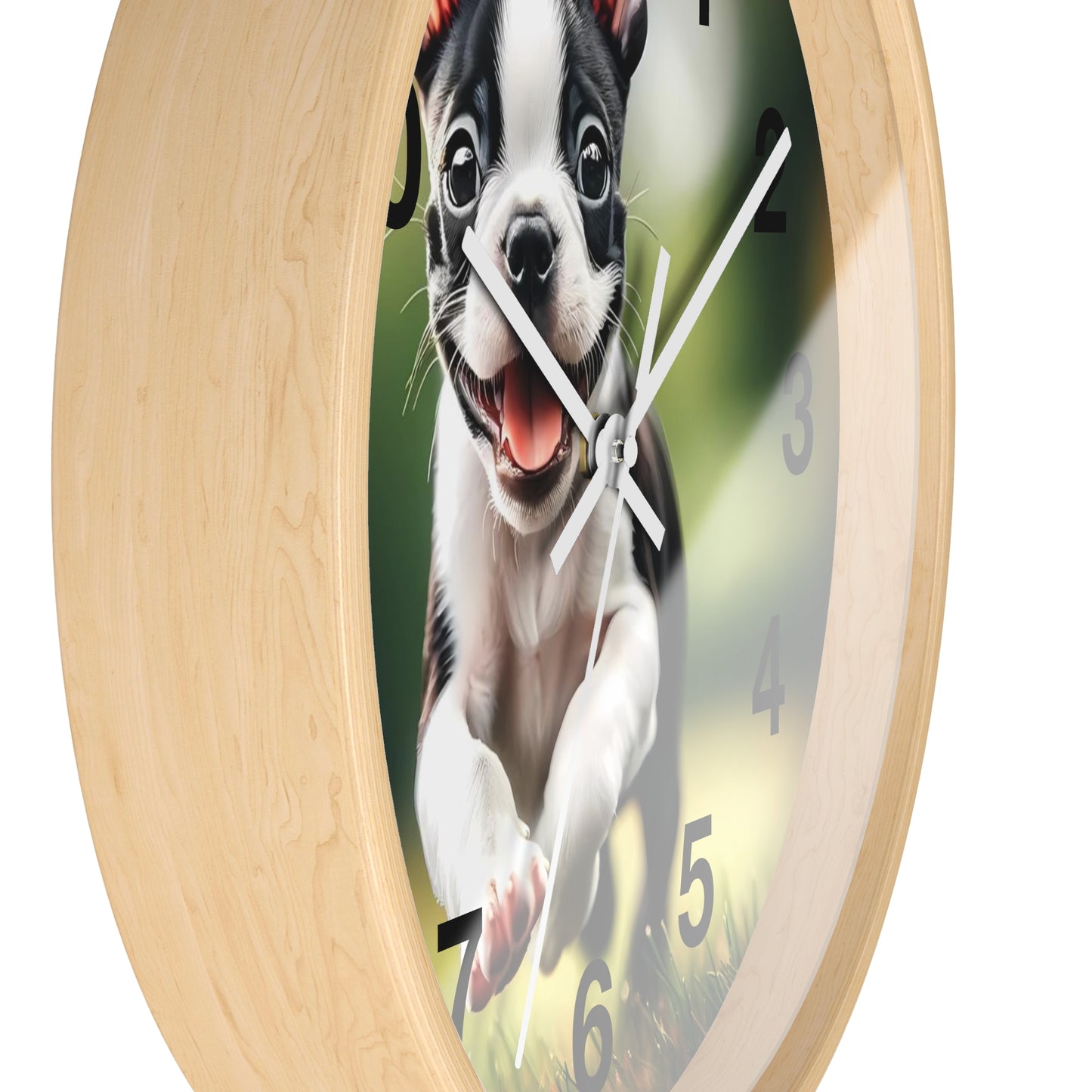 Playful Boston Terrier Puppy Wall Clock