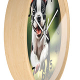 Playful Boston Terrier Puppy Wall Clock