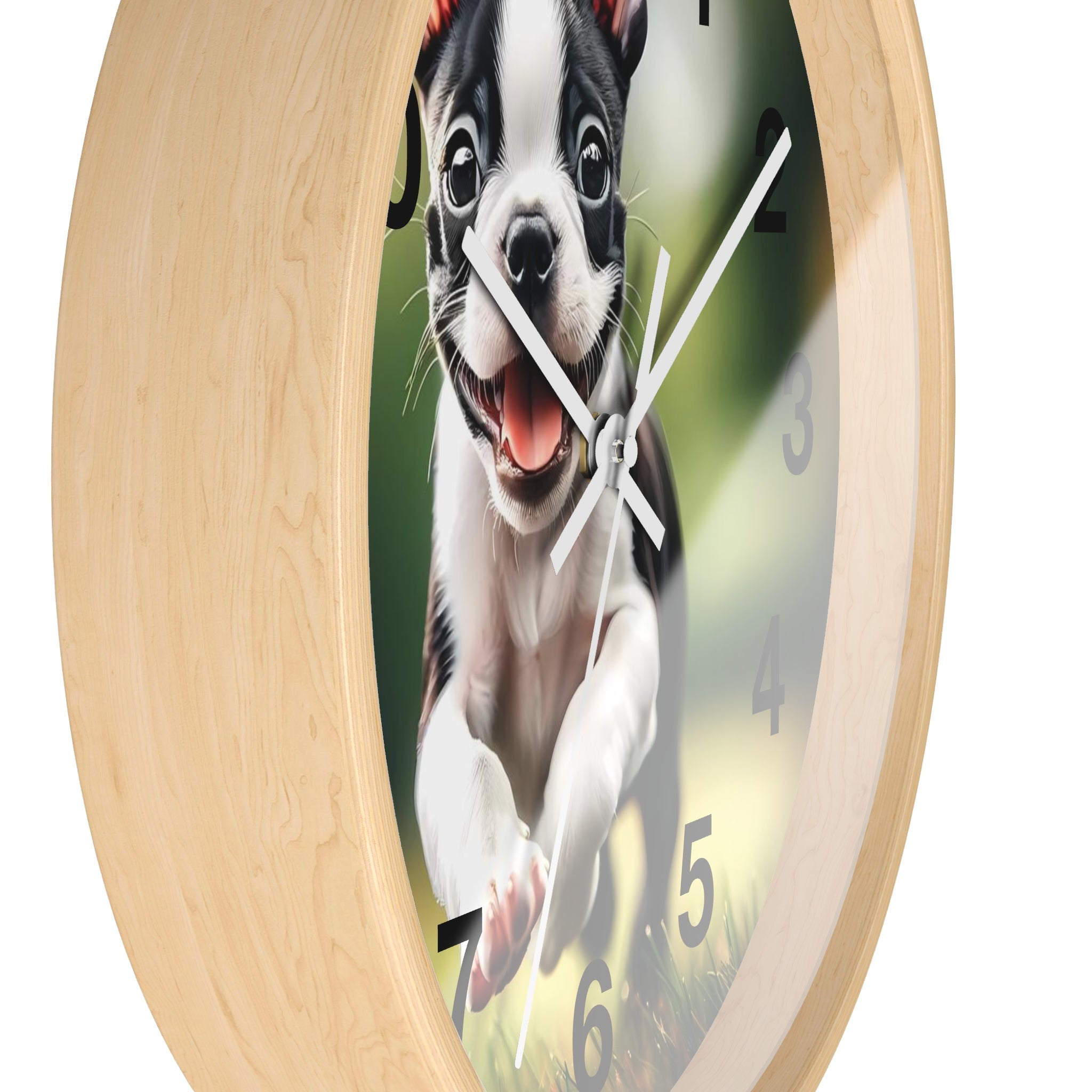 Playful Boston Terrier Puppy Wall Clock