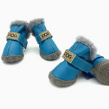 Leather Dog Snow Boots With Fur Lining To Keep Paws Warm . Blue