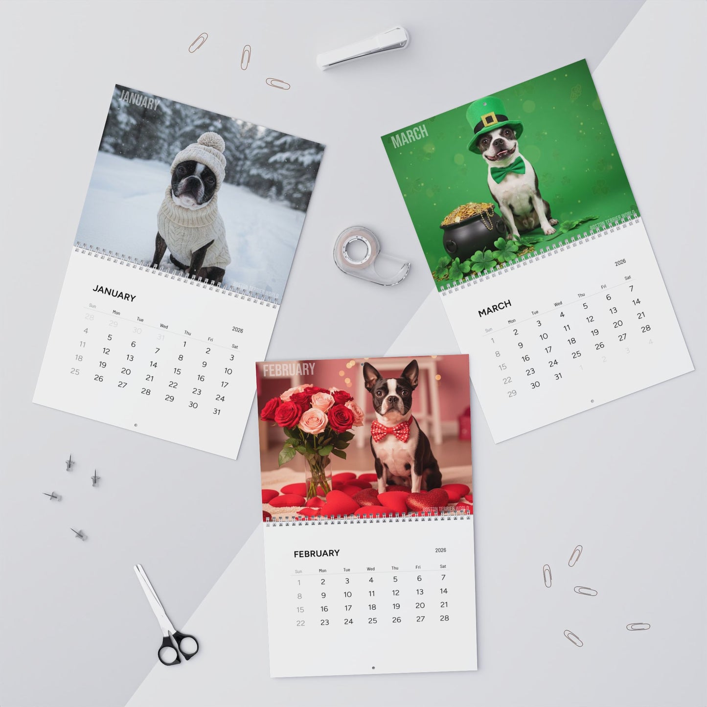 Boston Terrier World 2026 Wall Calendar