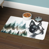 Dog Food Mat - Forest Boston Terrier Dog Portrait Pet Feeding Mat (12x18)