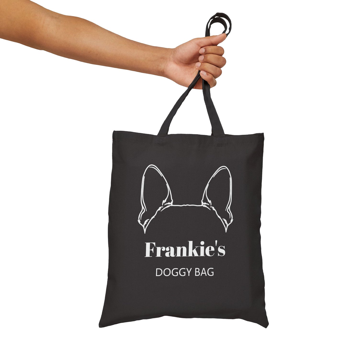 Custom Doggy Cotton Canvas Tote Bag With Boston Terrier Ears & Dog Name
