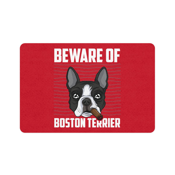 Dog Food Mat - Beware Of Boston Terrier Pet Feeding Mat (12x18)
