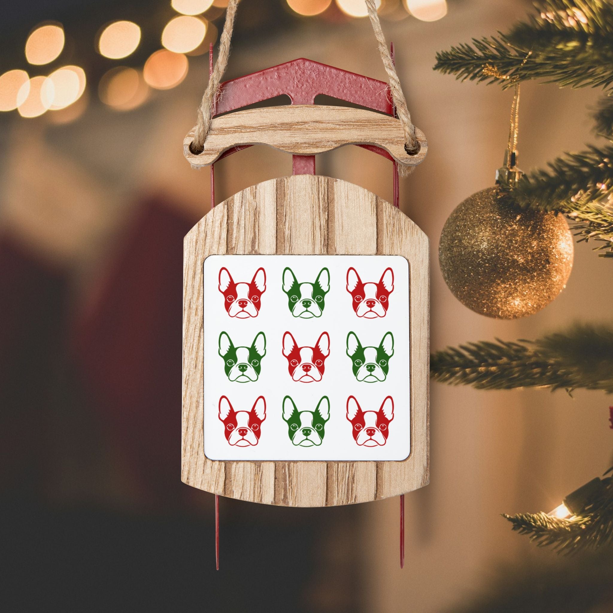Christmas Holidays Boston Terrier Dogs Acrylic Sled Ornaments