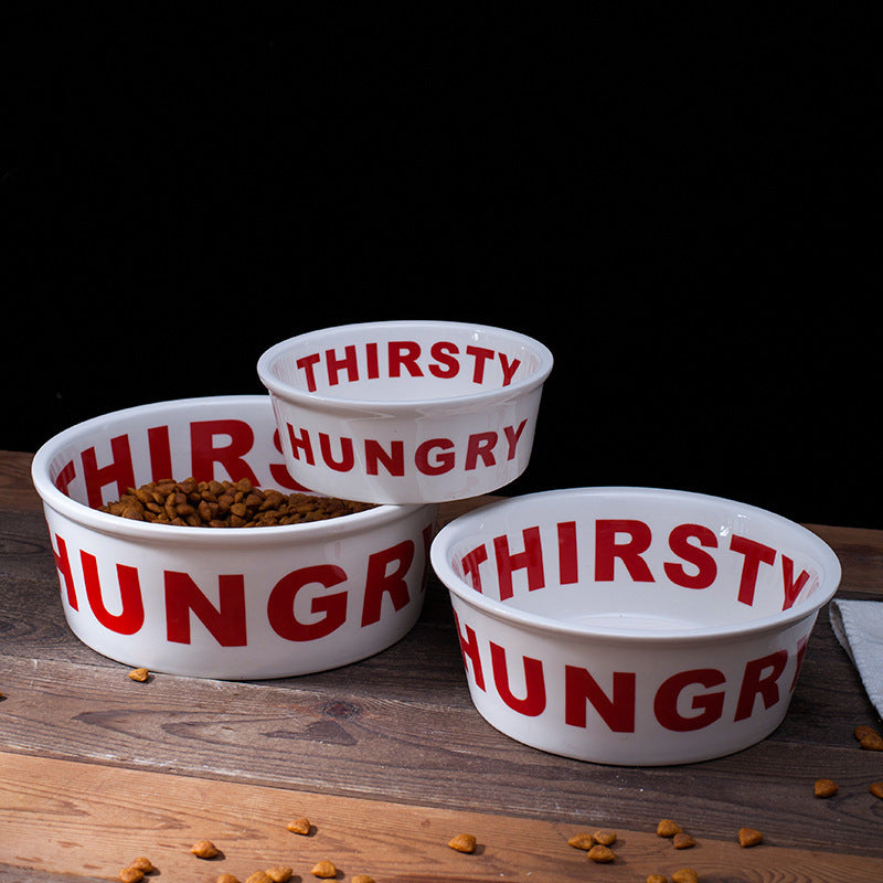 Thirsty Hungry Ceramic Dog Bowl